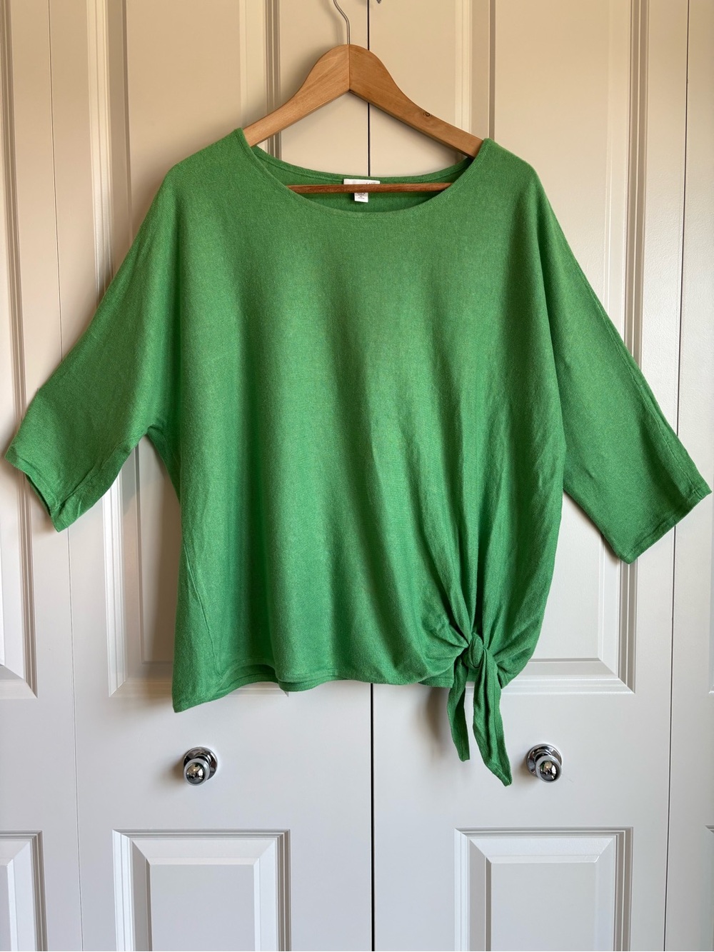 J.Jill Linen Rayon Side Tie Top XL Petite Green Short Sleeve Blouse